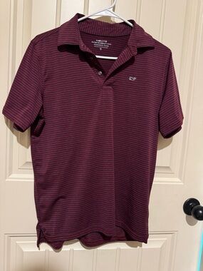 Vineyard Vines Burgundy and Navy Thin-Stripe Polo